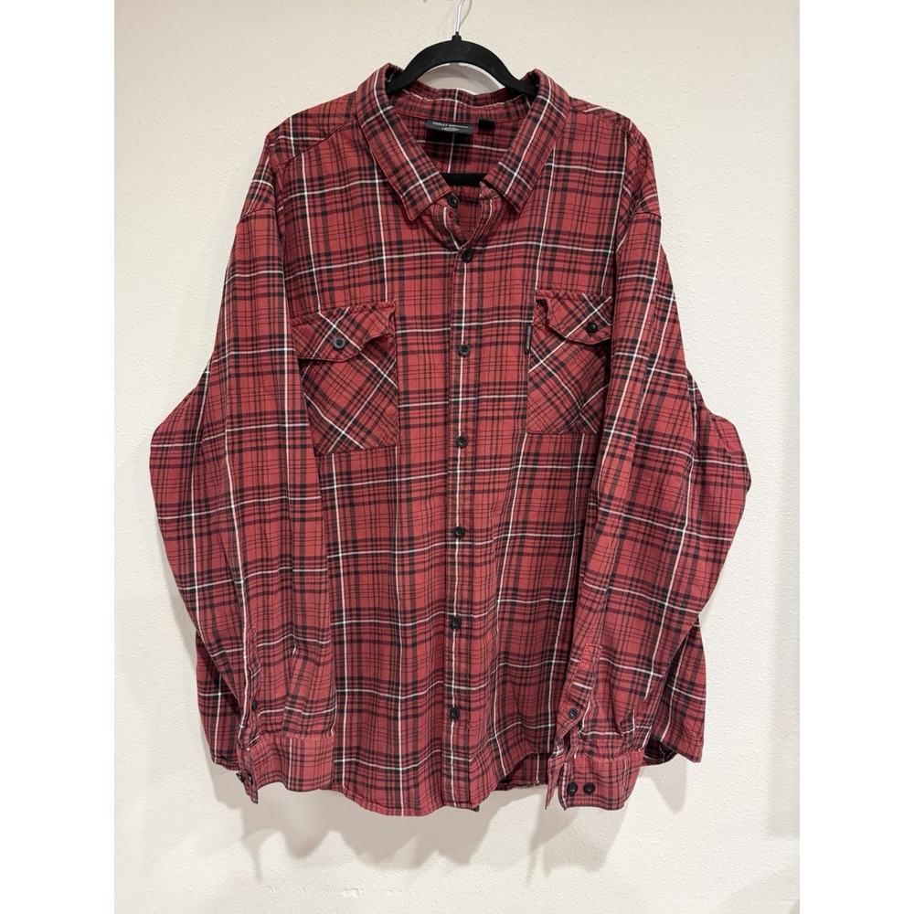 Harley Davidson Men's 5XL Plaid Outdoor Flannel Shirt Heavy Rugged 100% Cotton‎